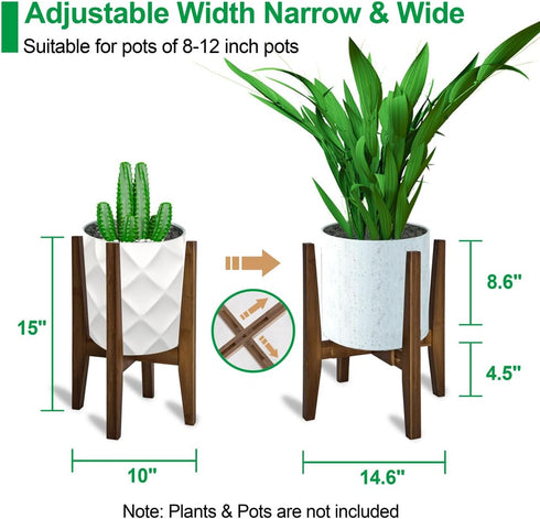 8 12 Inches 1 Pack) OERGKE Adjustable Plant Stand, Bamboo Mid Century Modern Indoor Plants Stands, Corner Flower Holder