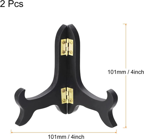uxcell 2pcs 4" Easel Plate Holder, Wooden Folding Display Stand Black for Decorative Picture Frame