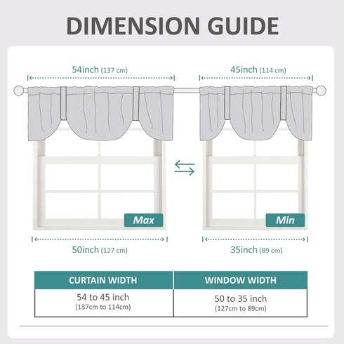 Home Queen Linen Look Tie Up Valance Curtain, Semi Sheer Balloon Valence for Living Room and Bedroom, Black