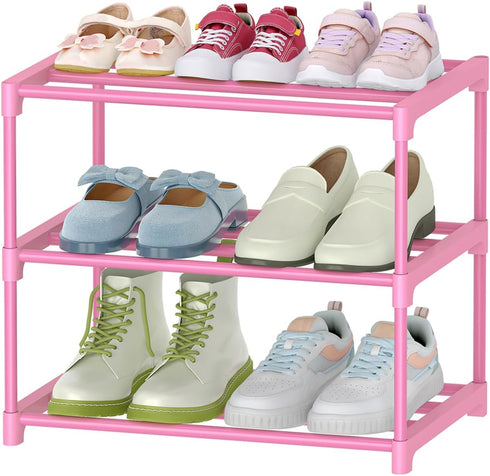 HITHIM 3-Tier Pink Shoe Racks for Women/Girls/Kids' Closet, Small Shoe Storage for