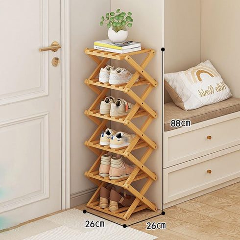 Closet (Nature-6 YYW Bamboo Shoe Rack for Entryway,Installation-Free and Foldable Vertical Shoe Storage Organizer,Free
