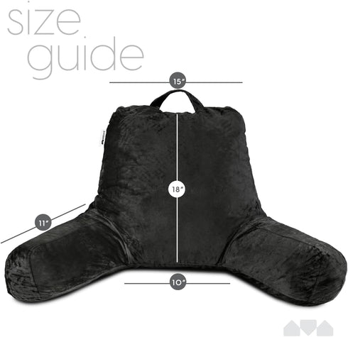 Cozy Milliard Reading Pillow with Arms, Black, Shredded Memory Foam Back Pillow for Bed Sitting Up - Sit Up Backrest