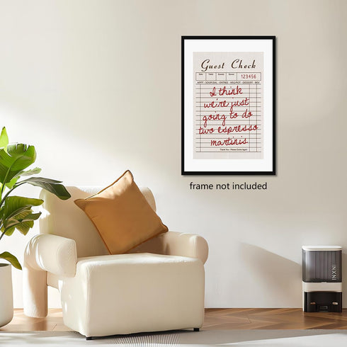 abrtolpffo 12x16in Guest Check Canvas Wall Art, Vintage Bar Cart Art Print, Red Brown Receipt Poster, Coffee Shop