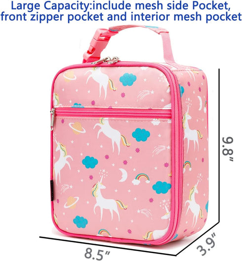 FlowFly Kids Lunch Box Insulated Soft Bag, Mini Cooler Thermal Meal Tote Kit for Girls, Boys, Unicorn