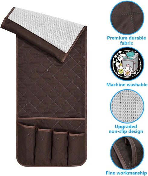 Sofa Armrest Organizer, Non-Slip Bedside Caddy Storage for Recliner Couch, 5 Pockets for Cell Phone, TV Remote