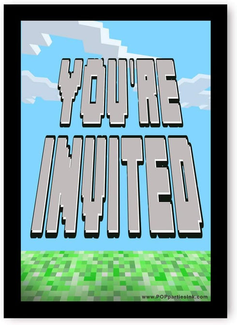 Pixel Party Invitations, 20 Double-Sided Invitations + 20 Envelopes, Video Game Truck Party Supplies