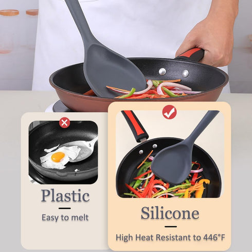 Wok Spatula, Silicone Turner with Heat Resistant Wooden Handle, Kitchen Utensil for Scooping, Flipping, Stirring