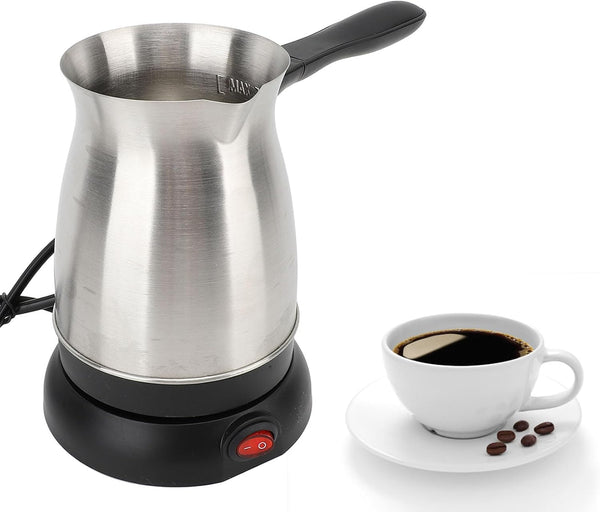 Electric Turkish Coffee Maker Machine, 600ML Stainless Steel Pot with Anti-Scald Handle, Heating Tea Maker Kettle