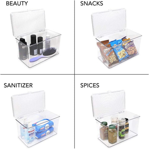 Isaac Jacobs Large Clear Stackable Organizer Bin (10.75” x 6.5” x 6.1”) w Hinged Lid - BPA-Free Food Safe Storage Box