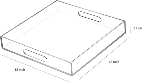 Clear Sturdy Acrylic Serving Tray - 12x12 Inch for Coffee, Appetizer, Breakfast, Makeup Drawer Organizer, Decorative