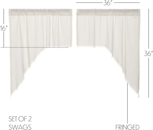 VHC Brands Tobacco Cloth Fringed Farmhouse Decor - Kitchen Swag Prairie Panels Door Window Tier Set, Antique White