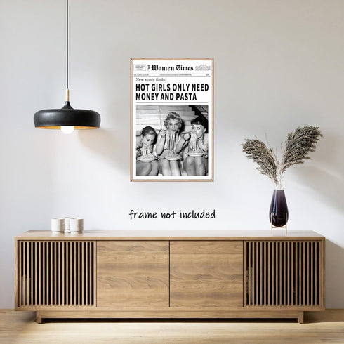 Generic 24x36inch Vintage Women Times Newspaper Canvas Wall Art Black and White Aesthetic Poster Funky Hot Girl Eating