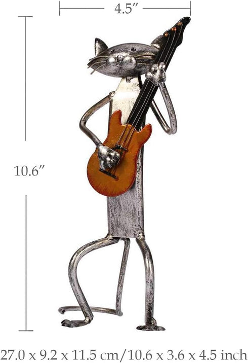 Too-arts A Playing Guitar Cat Metal Sculpture, Iron Statue Handwork Handicrafts, 3 Funny Design