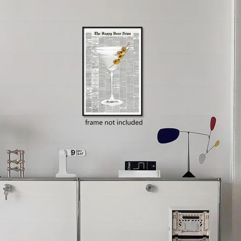 Generic 70's 16x24in Trendy Green Martini Canvas Wall Art Vintage Newspaper Retro Bar Cart Aesthetics Poster Funky