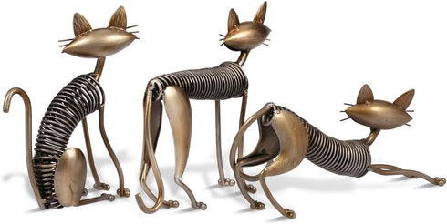 Tooarts Metal Sculpture Iron Art Cat Spring Handicraft for Home Decoration