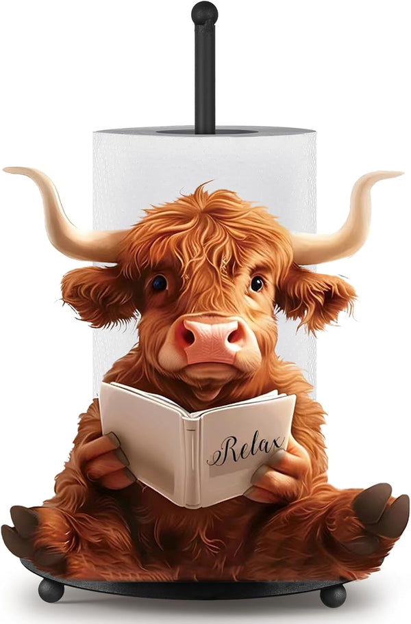 MorningRo Highland Cow Paper Towel Holder Countertop Kitchen Decor and Accessories Black Metal