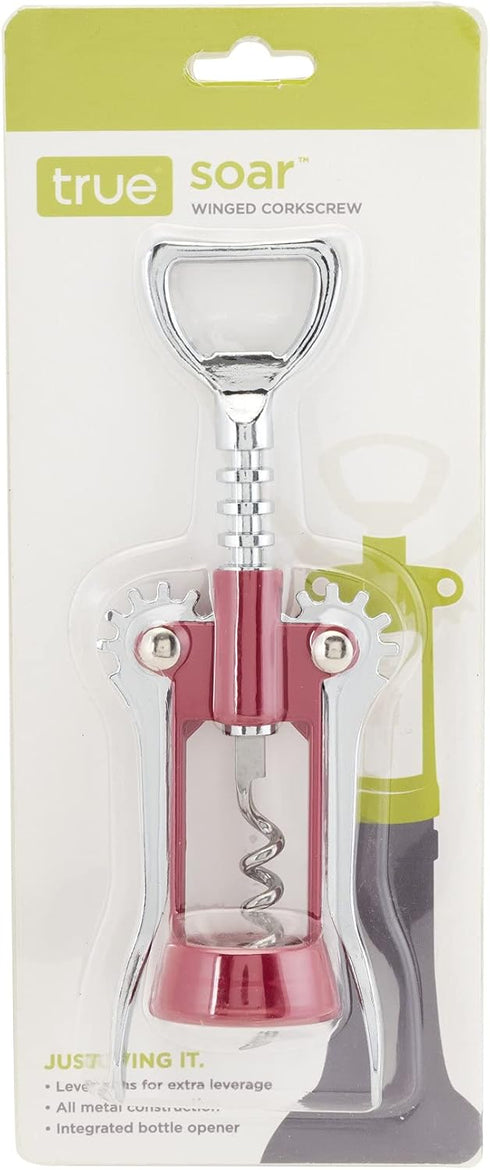 True Soar Winged Corkscrew Wine Opener Manual, Heavy Duty Stainless Steel, Set of 1 Red