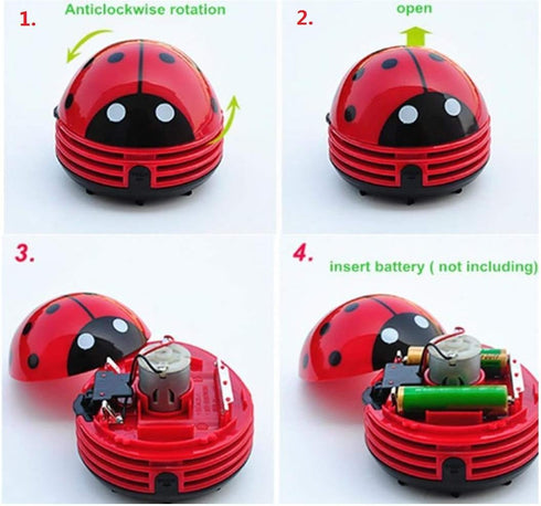 Art&Beauty Red Beetle Shaped Portable Mini Vacuum Cleaner, Cute Corner Desk Table Top Dust Sweeper