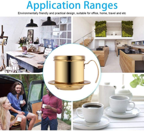 Zopsc Stainless Steel Coffee Filter Cup, Vietnamese Drip Filter Maker Infuser for Home Coffee (Gold)