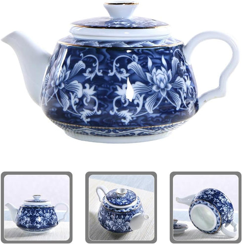 Blue and White Porcelain Teapot, Ceramic Chinese Teapot for Household and Desktop Decor