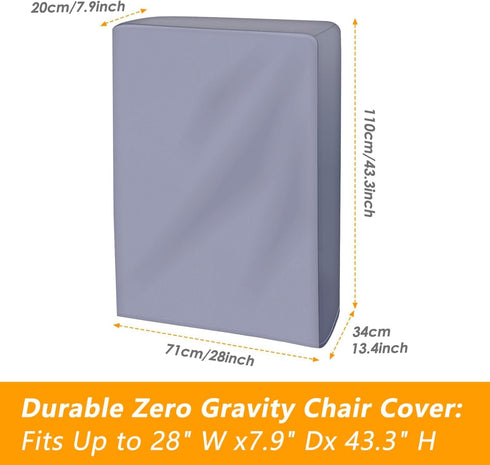 Naiveroo 43"x28"Gray Zero Gravity Folding Chair Cover with Storage Bag, Outdoor Lawn Patio Garden Chair Covers