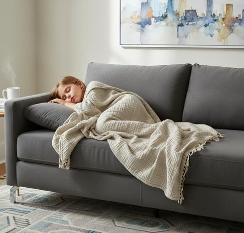 KyraHome 100% 90"x90", Summer Organic Cotton Throw Blankets, Queen Pre-Washed Plant Dyed, Breathable Lightweight Soft