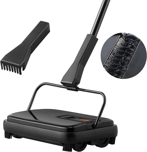 VEVOR Carpet Sweeper Manual, Floor Sweeper with 300 ml Dustbin Capacity, Easy to Empty for Home Office Carpets, Black