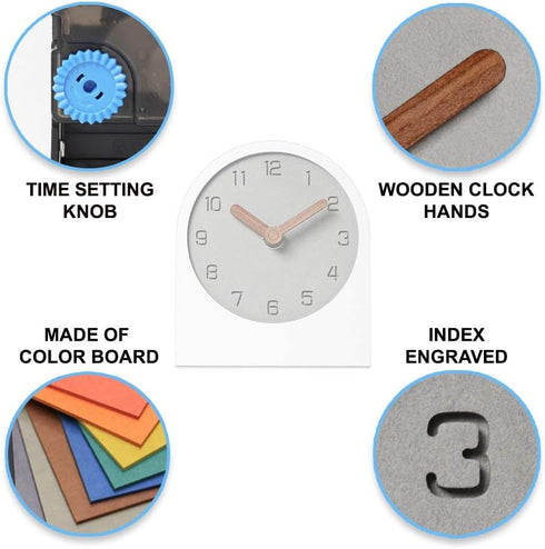 Wooden Silent Non-Ticking Battery Operated Clock - Decorative Small Mini Analog for Home and Office (White)