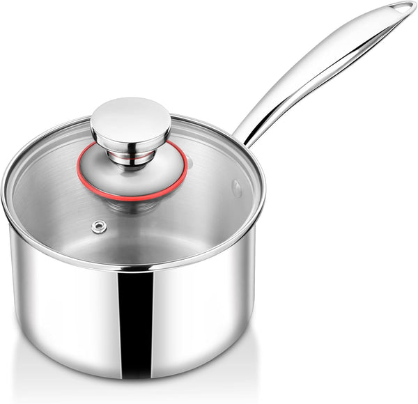 TeamFar 1qt Stainless Steel Saucepan with Lid, Tri-ply Small Cooking Pot, Ergonomic Handle, Dishwasher Safe