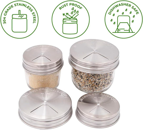 4 Pack Stainless Steel Spice Shaker Lid for Mason Jars (Regular Mouth)