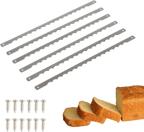 6 Pcs Bread Bow Knife Stainless Steel Replacement Blades, Serrated Bread Blade with Screws for Easy Cutting, Wooden