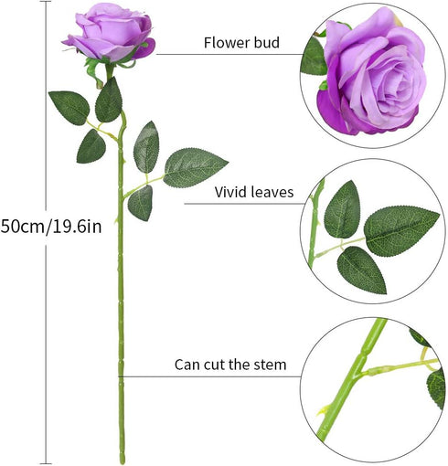 Luyue 10PCS Artificial Roses with Stems, Realistic Long Stem Faux Flower Bouquet for Home Decor