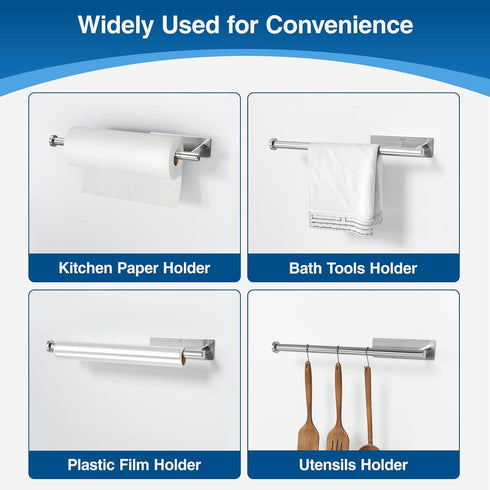 SUS304 Paper Towel Holder - Self-Adhesive or Drilling, Brushed Nickel, Wall Mounted, Stainless Steel Kitchen Roll