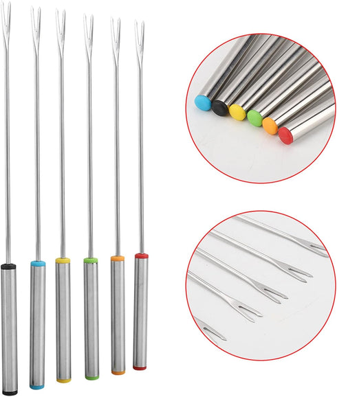 Fondue Sticks 6pcs, Stainless Steel Smores Sticks with Heat Resistant Handle for Cheese Meat Chocolate Dessert Roast