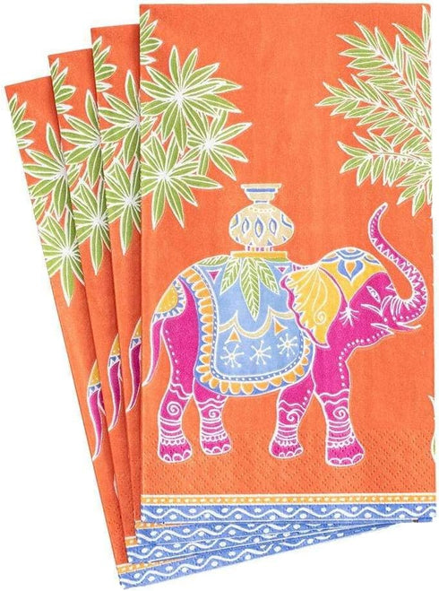 Caspari Royal Elephant Paper Guest Towel Napkins in Orange, 30 Count