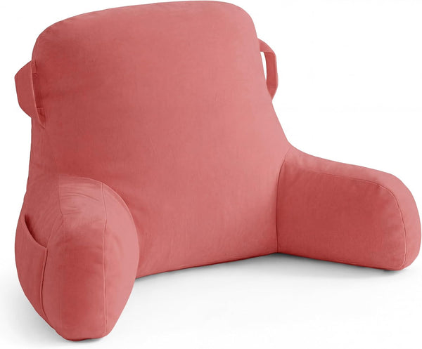 Unisakey Portable Comfy Reading Pillows for Bed Sitting Up(Dark Pink Oeko-Tex), Velvet Back