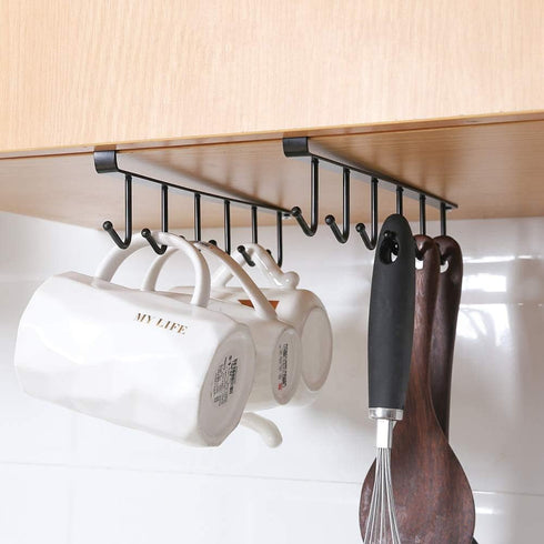AliCH Mug Holder 2pcs Under Cabinet Hooks Rack, Nail Free Coffee Cups Holder for Kitchen Utensils and Storage