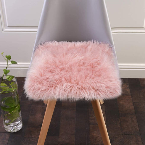 2 (1.6ft 1.6ft) Softlife Pink Faux Fur Sheepskin Chair Cover PCs Seat Cushion Pad Super Soft Area Rugs for Living