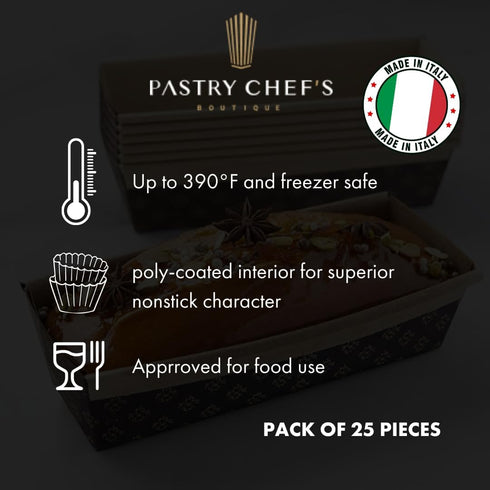 Pastry Chef's Boutique Disposable Rectangular Paper Loaf Pan Molds, 25pcs, 6''x2.5''x2''