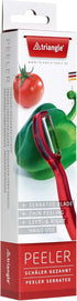 Triangle Swivel Peeler in Red, Stainless Steel Serrated Twin Blade for Soft Fruits & Vegetables, Dishwasher Safe