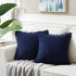 Fancy Homi Pack of 2 Decorative Throw Pillow Covers, Navy Blue Corduroy with Pom-poms, 18x18 Inch Cushion Case Set