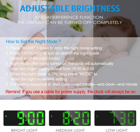 AMIR Alarm Clock, LED Desktop Clock with Temperature Display, Adjustable Brightness for Home (Plug Not Included)