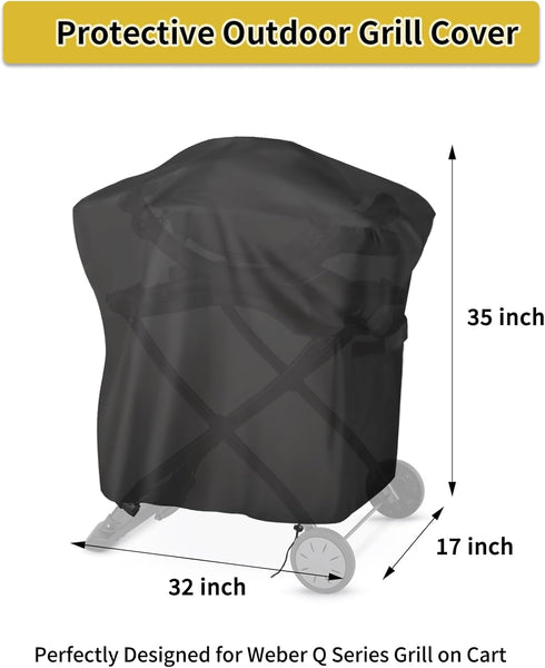 Q2000/Q200/Q1000/Q100 Grill Cover for Weber Q Series Grill on Cart, Waterproof BBQ Cover for Weber on Portable