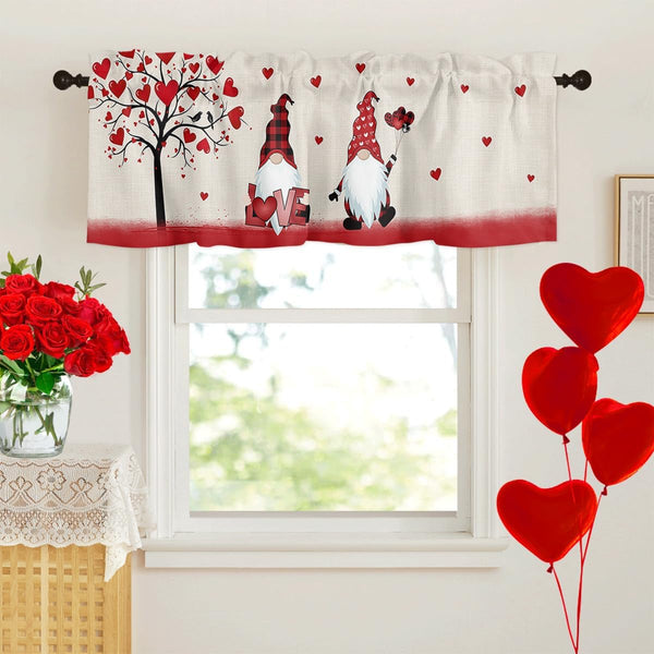 ALAGEO Valentines Day Valances for Windows, Gnomes Love Heart Valance Window Treatments for Kitchen Bathroom 54 x 18