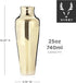 Viski Parisian Cocktail Shaker Set, 25 oz Gold Plated Stainless Steel Shaker with Strainer