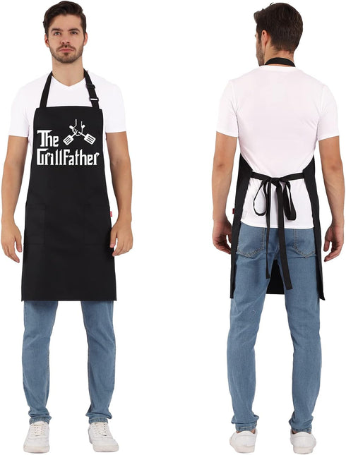 Grill Aprons for Men Dad, The Grill Father Apron, Funny Chef BBQ Apron with 2 Pockets