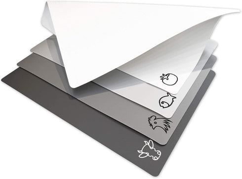 Fotouzy Plastic Cutting Boards with Food Icons, Flexible Cutting Mats, Set of 4, BPA-Free, Non-Porous, Non-slip Back and Dishwasher Safe, Modern Neutral Colors Gray by Fotouzy