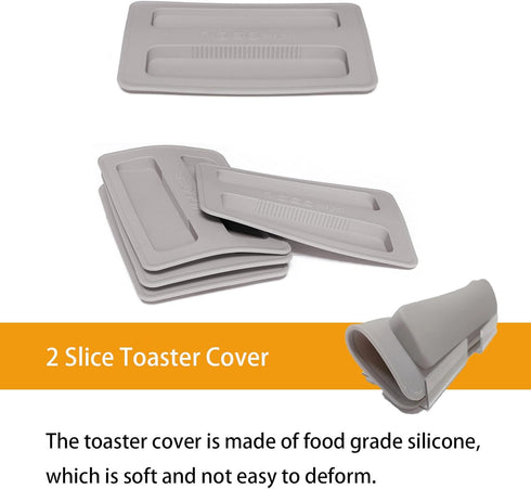 2 Pack Toaster Cover, 2 Slice Silicone Toaster Lid Bread Machine Accessories in Grey