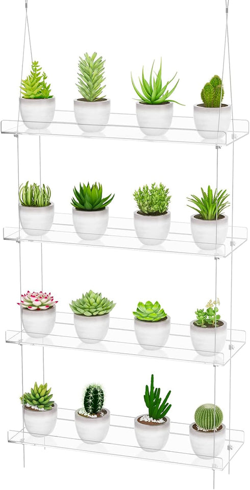 OtNiap 4-TierClear 16 Inch Plant Shelves, Height Adjustable Hanging Acrylic Indoor Wall Hanging Plant Stand Flower