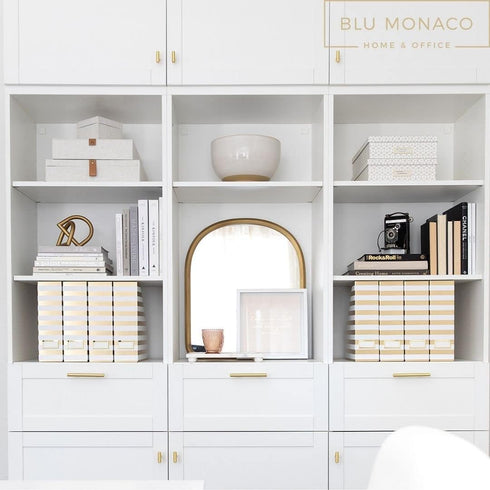 BLU MONACO Set of 4 Gold and White Striped Magazine File Boxes - Ideal Organizer for Desk Accessories and Office